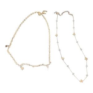 Oh my Stars!  2 delicate star themed necklace set in silver tones. AA 25